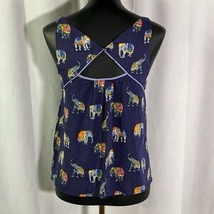 Anthropologie Maeve Mazie Blue Elephant Print Sleeveless Cut Out Blouse
